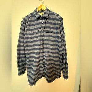 L.L. Bean Chamois Cloth Shirt Gray/Blue‎ Striped Large Tall